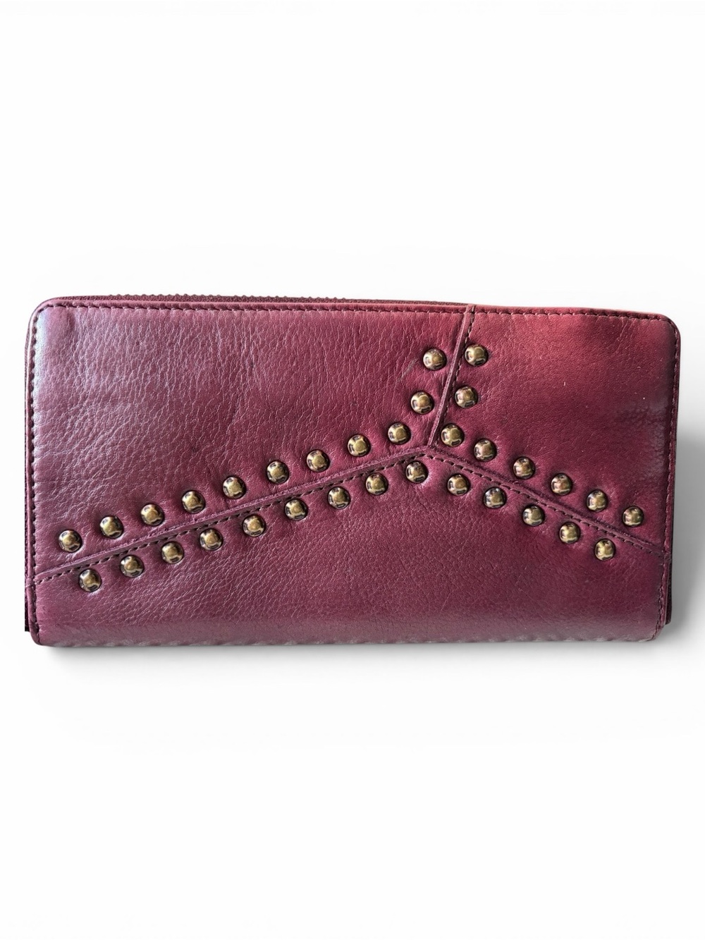 Anthropology Vilenca Holland Studded Leather Zip Around Wallet in Deep Wine